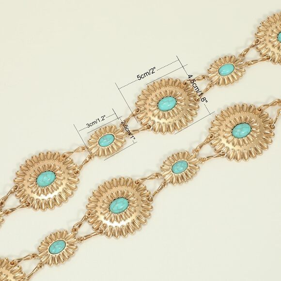 Women Concho Chain Belt Metal Link Western Cowgirl Turquoise Chain Belt For🐺 - Picture 3 of 5